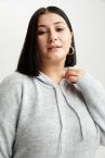 Regular Fit Kapüşonlu Büyük Beden Uzun Kollu Triko Tunik