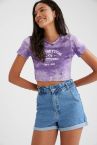 Batik Slogan Baskılı Slim Fit Crop Tişört