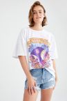 Oversize Fit Slogan Baskılı Pamuklu Kısa Kollu Tişört