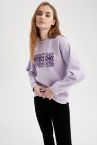 Slogan Baskılı Bisiklet Yaka Relax Fit Sweatshirt