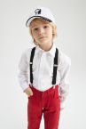 Erkek Çocuk Regular Fit Basic Uzun Kollu Keten Görünümlü Gömlek