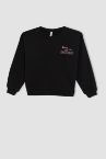 Kız Çocuk Relax Fit Bisiklet Yaka Geri Dönüşümlü Kalın Sweatshirt Kumaşı Sweatshirt
