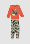 Erkek Çocuk Dinozor Desenli Pamuklu Uzun Kollu Pijama Takım