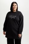 Oversize Fit Bisiklet Yaka Baskılı Büyük Beden Kalın Sweatshirt Kumaşı Sweatshirt Tunik
