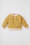 Kız Bebek Regular Fit Bisiklet Yaka Çiçek Desenli Organik Pamuklu Sweatshirt
