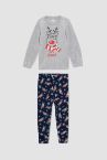 Erkek Çocuk Regular Fit Bisiklet Yaka Yılbaşı Temalı Uzun Kollu Polar Pijama Takım