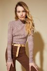 Slim Fit Yarım Balıkçı Yaka Çizgili Uzun Kollu Tişört