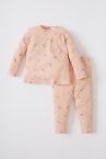 Kız Bebek Çiçek Desenli Uzun Kollu Pamuklu Pijama Takım