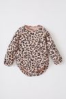 Kız Bebek Leopar Desenli Yeni Doğan Uzun Kollu Çıtçıtlı Body