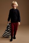 Erkek Çocuk Regular Fit Bisiklet Yaka Kareli Pamuklu Uzun Kollu Pijama Takım