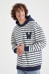 Oversize Fit Kapüşonlu Çizgili Uzun Kollu Sweatshirt