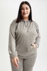Loose Fit Kapüşonlu Kanguru Cepli Büyük Beden Sweatshirt