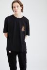 Oversize Fit Bisiklet Yaka Baskılı Tişört