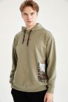 Oversize Fit Kapüşonlu Baskılı Ottoman Uzun Kollu Sweatshirt