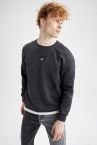 Boxy Fit Bisiklet Yaka Baskılı Uzun Kollu Sweatshirt