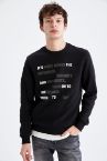 Slim Fit Bisiklet Yaka Sırt Baskılı Uzun Kollu Sweatshirt