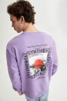 Uzun Kollu Bisiklet Yaka Boxy Fit İçi Yumuşak Tüylü Baskılı Sırt Baskılı Sweatshirt