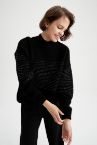 Oversize Fit Yılbaşı Temalı Bisiklet Yaka Uzun Kollu Simli Triko Kazak