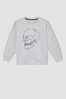 Erkek Çocuk Oversize Fit Bisiklet Yaka Kuru Kafa Baskılı Sweatshirt