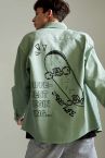 Oversize Fit Sırt Baskılı Cepli Uzun Kollu Gömlek