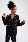 Fall In Love Sevgililer Günü Regular Fit Gömlek Yaka Kalp Desenli Pijama Üst