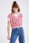 Coool Regular Fit V Yaka Kalp Desenli Triko Süveter