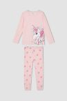 Kız Çocuk Unicorn Baskılı Uzun Kollu Pamuklu Pijama Takım