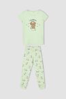Kız Çocuk Kedi Baskılı Kısa Kollu Pamuklu Pijama Takım