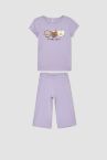 Kız Çocuk Regular Fit Baskılı Kısa Kollu Pamuklu Kapri Pijama Takım