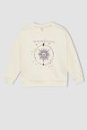 Kız Çocuk Bisiklet Yaka Baskılı Sweatshirt