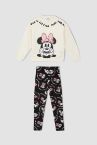 Kız Çocuk Disney Mickey & Minnie Lisanslı Sweatshirt Tayt Takım
