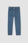 Kız Çocuk Straight Fit Dama Desenli Jean Pantolon