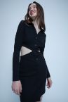 Bodycon Gömlek Yaka Bel Detaylı Uzun Kollu Mini Elbise