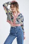 Coool Regular Fit Zebra Desenli V Yaka Düğmeli Hırka