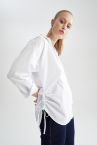 Oversize Fit Gömlek Yaka Bağcık Detaylı Uzun Kollu Poplin Gömlek Tunik