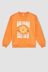 Kız Çocuk Relax Fit Bisiklet Yaka Çiçek Baskılı Sweatshirt