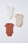 Erkek Bebek Basic Bisiklet Yaka Kısa Kollu Ribana 3'lü Short Sleeve Snap Body