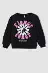 Kız Çocuk Regular Fit Bisiklet Yaka Geri Dönüşümlü İnce Sweatshirt Kumaşı Sweatshirt
