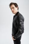 Slim Fit Kolej Yaka Bomber Suni Deri Suni Deri Mont