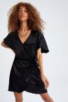 Yılbaşı Temalı Relax Fit Wrap Yaka Saten Mini Elbise