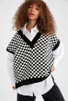 Coool Dama Desenli V Yaka Oversize Fit Triko Süveter