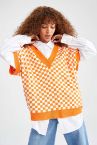 Coool Dama Desenli V Yaka Oversize Fit Triko Süveter