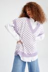 Coool Dama Desenli V Yaka Oversize Fit Triko Süveter