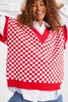 Coool Dama Desenli V Yaka Oversize Fit Triko Süveter