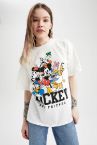 Coool Disney Mickey & Minnie Lisanslı Oversize Fit Bisiklet Yaka Kısa Kollu Tişört