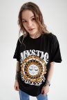 Coool Oversize Fit Bisiklet Yaka Mistik Baskılı Kısa Kollu Pamuklu Tişört
