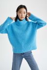 Oversize Fit Balıkçı Yaka Selanik Kumaş Kazak