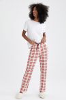 Fall In Love Regular Fit Kareli Pamuklu Dokuma Pijama Alt