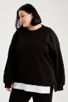 Regular Fit Bisiklet Yaka Fermuarlı Büyük Beden Sweatshirt
