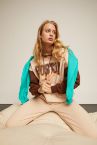 Oversize Fit Kapüşonlu Kanguru Cepli Baskılı Uzun Kollu Sweatshirt
